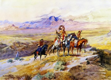 American Indians Painting - indians scouting a wagon train 1902 Charles Marion Russell American Indians